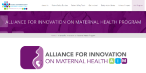 Image of Alliance for Innovation on Maternal Health web page 
